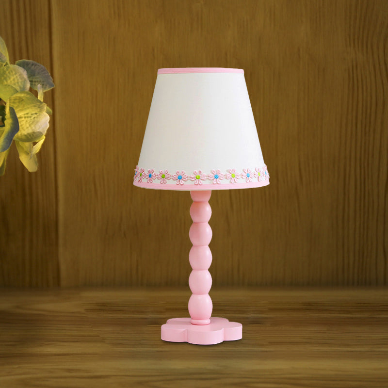 White and Pink Barrel Reading Lighting with Flower Pattern Contemporary 1 Light Wood Night Table Lamp Clearhalo 'Lamps' 'Table Lamps' Lighting' 966272
