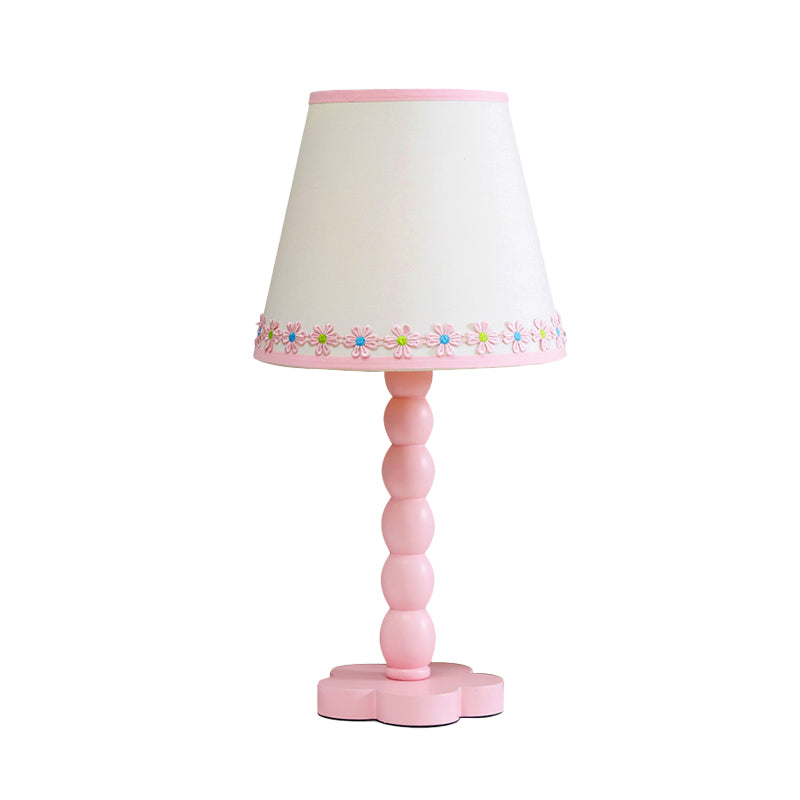 White and Pink Barrel Reading Lighting with Flower Pattern Contemporary 1 Light Wood Night Table Lamp Clearhalo 'Lamps' 'Table Lamps' Lighting' 966273