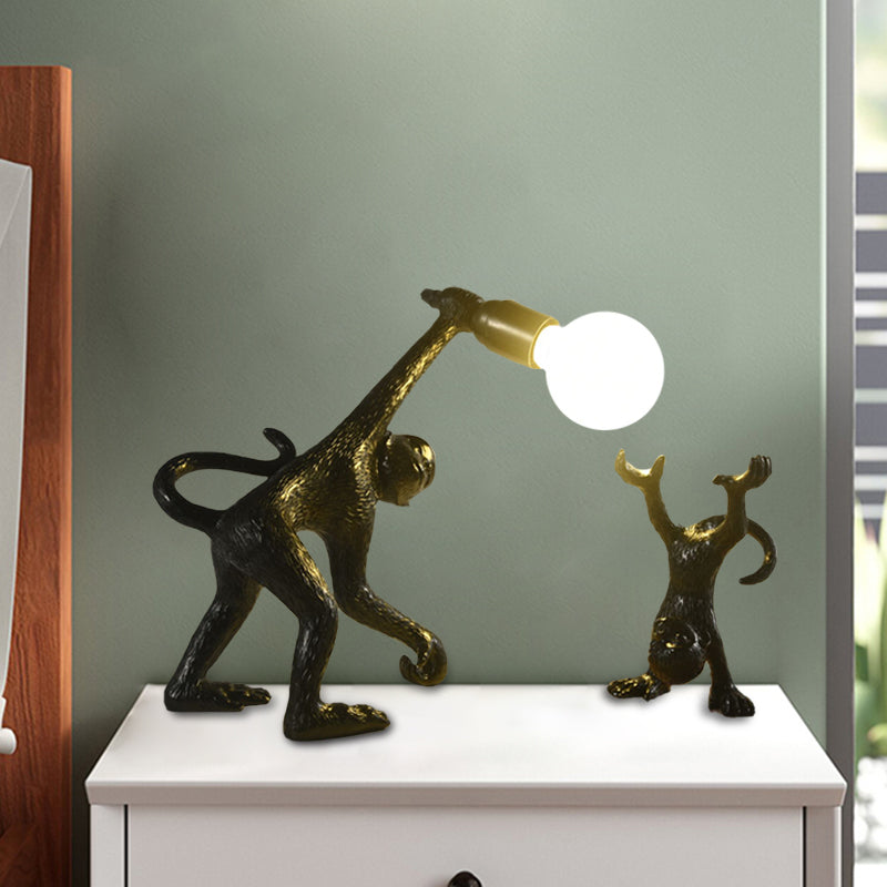 Resin Monkey Shape Night Table Light Creative 1 Bulb Gold/White/Black Reading Lighting for Bedroom Clearhalo 'Lamps' 'Table Lamps' Lighting' 966290