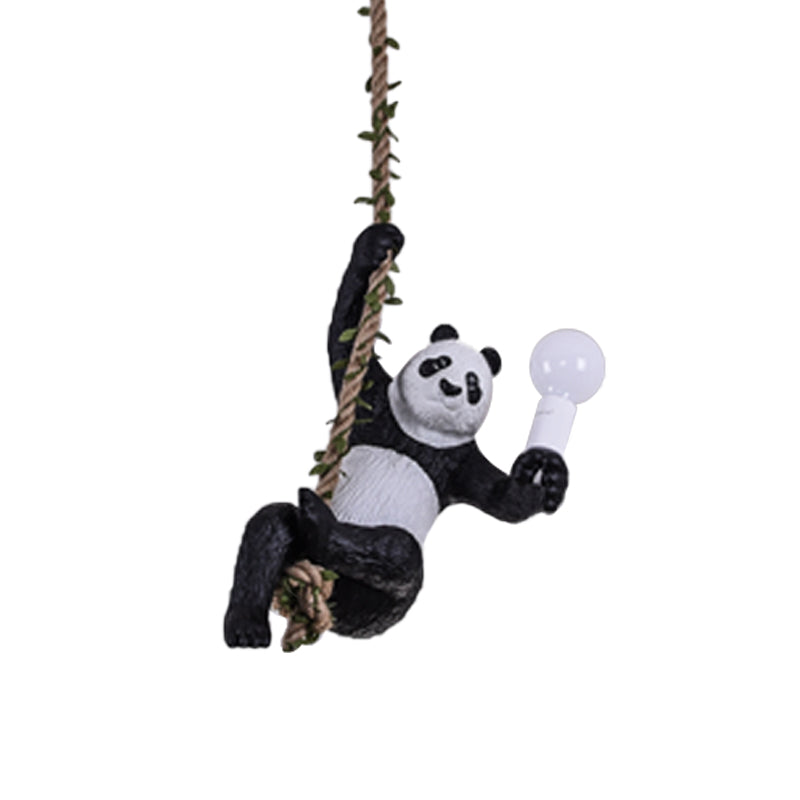 Panda Pendant Light Fixture Creative Resin 1 Bulb Hanging Lamp Kit with Rope Rod in Black and White Clearhalo 'Ceiling Lights' 'Pendant Lights' 'Pendants' Lighting' 966334