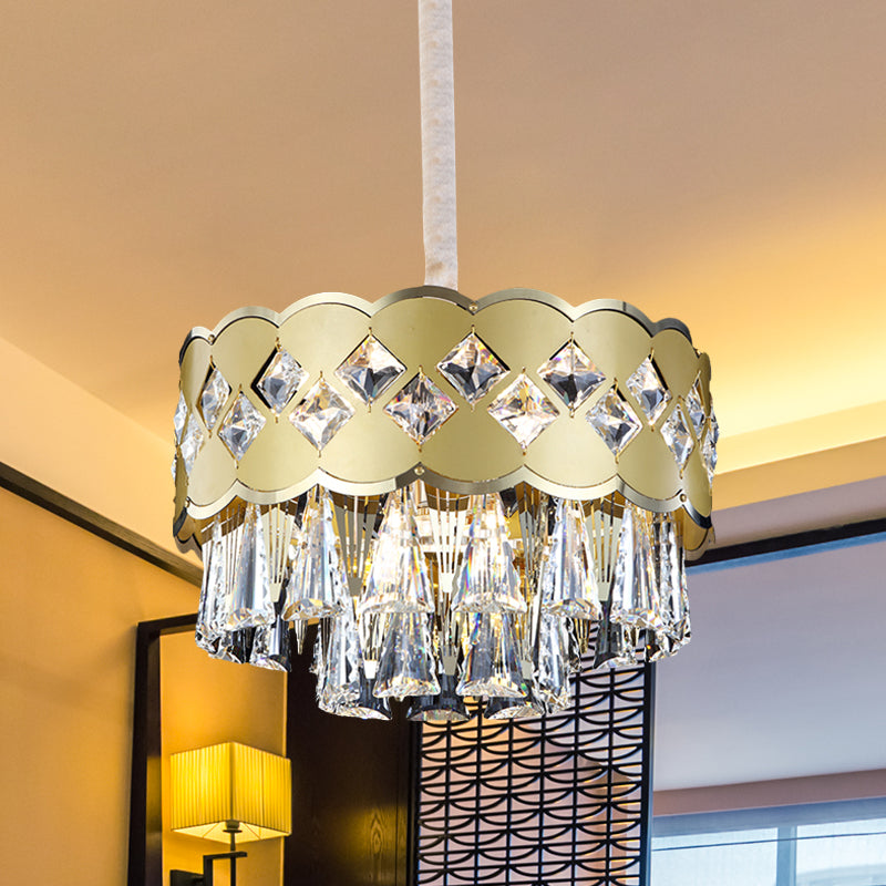 Tiered Round Chandelier Light Modern Style Crystal Block 9-Light Gold Pendant Lighting Fixture for Bedroom Gold Clearhalo 'Ceiling Lights' 'Chandeliers' 'Modern Chandeliers' 'Modern' Lighting' 966425