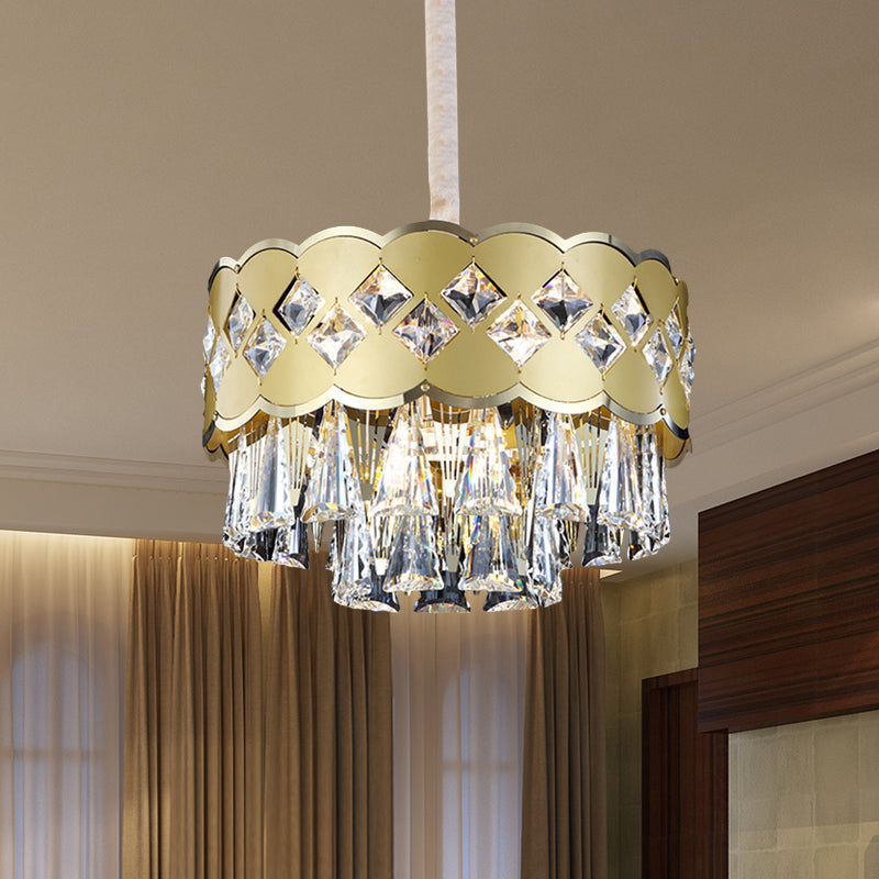 Tiered Round Chandelier Light Modern Style Crystal Block 9-Light Gold Pendant Lighting Fixture for Bedroom Clearhalo 'Ceiling Lights' 'Chandeliers' 'Modern Chandeliers' 'Modern' Lighting' 966427