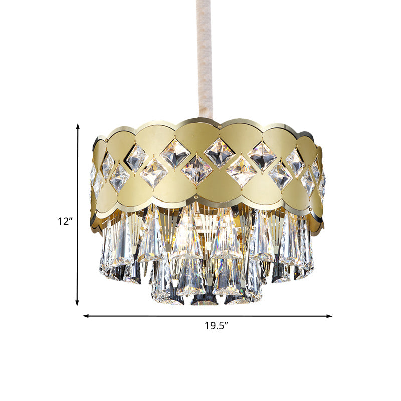 Tiered Round Chandelier Light Modern Style Crystal Block 9-Light Gold Pendant Lighting Fixture for Bedroom Clearhalo 'Ceiling Lights' 'Chandeliers' 'Modern Chandeliers' 'Modern' Lighting' 966429