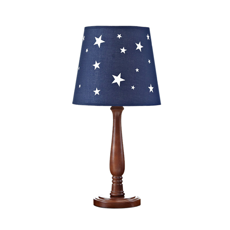Blue Barrel Shade Night Table Lamp with Star Pattern Modern Single Head Wood Reading Light Clearhalo 'Lamps' 'Table Lamps' Lighting' 966438