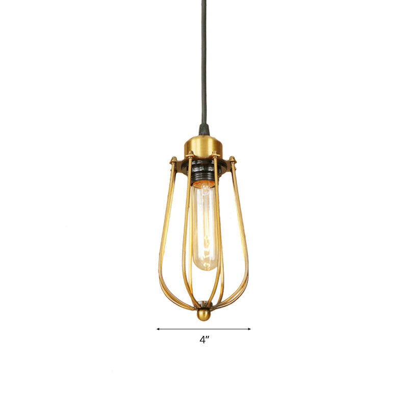 Brass Wire Guard Ceiling Light Vintage Retro Metallic 1 Light Living Room Hanging Pendant Light Clearhalo 'Art Deco Pendants' 'Cast Iron' 'Ceiling Lights' 'Ceramic' 'Crystal' 'Industrial Pendants' 'Industrial' 'Metal' 'Middle Century Pendants' 'Pendant Lights' 'Pendants' 'Tiffany' Lighting' 96730