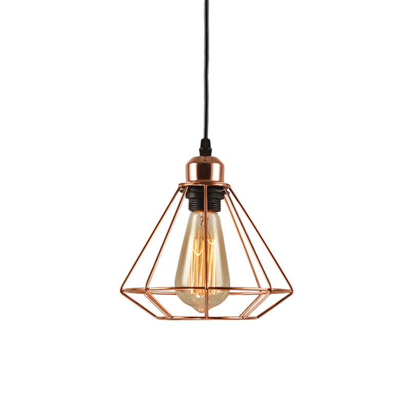 Geometric Cage Metal Ceiling Light Loft Industrial 1 Light Bedroom Pendant Lighting in Rose Gold Clearhalo 'Art Deco Pendants' 'Cast Iron' 'Ceiling Lights' 'Ceramic' 'Crystal' 'Industrial Pendants' 'Industrial' 'Metal' 'Middle Century Pendants' 'Pendant Lights' 'Pendants' 'Tiffany' Lighting' 96733