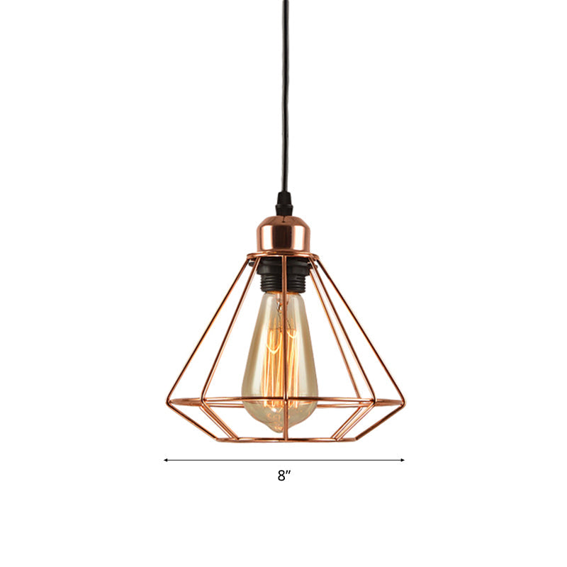 Geometric Cage Metal Ceiling Light Loft Industrial 1 Light Bedroom Pendant Lighting in Rose Gold Clearhalo 'Art Deco Pendants' 'Cast Iron' 'Ceiling Lights' 'Ceramic' 'Crystal' 'Industrial Pendants' 'Industrial' 'Metal' 'Middle Century Pendants' 'Pendant Lights' 'Pendants' 'Tiffany' Lighting' 96734