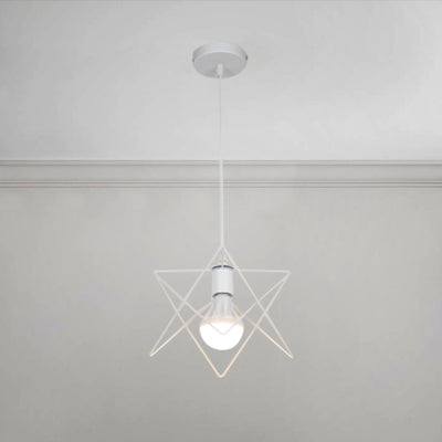 1 Bulb Pendant Lighting with Wire Frame and Star Shade Metallic Vintage Bedroom Suspension Light in White Clearhalo 'Ceiling Lights' 'Modern Pendants' 'Modern' 'Pendant Lights' 'Pendants' Lighting' 96742