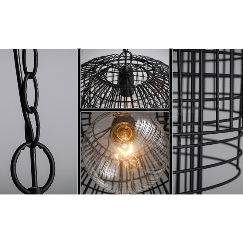 Industrial Caged Pendant Lamp 1 Head Wrought Iron Hanging Ceiling Light with Chain in Black Finish Clearhalo 'Art Deco Pendants' 'Black' 'Cast Iron' 'Ceiling Lights' 'Ceramic' 'Crystal' 'Industrial Pendants' 'Industrial' 'Metal' 'Middle Century Pendants' 'Pendant Lights' 'Pendants' 'Rustic Pendants' 'Tiffany' Lighting' 96808