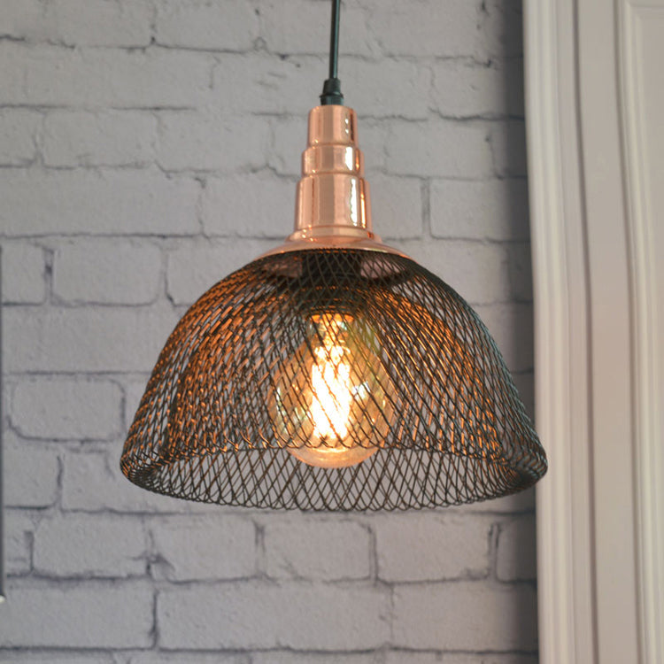 Metal Black Pendant Light Dome Mesh Single Light Industrial Ceiling Hanging Light Black Clearhalo 'Art Deco Pendants' 'Black' 'Cast Iron' 'Ceiling Lights' 'Ceramic' 'Crystal' 'Industrial Pendants' 'Industrial' 'Metal' 'Middle Century Pendants' 'Pendant Lights' 'Pendants' 'Rustic Pendants' 'Tiffany' Lighting' 96814