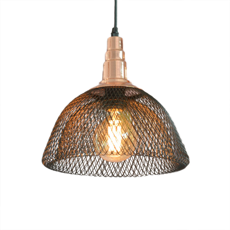 Metal Black Pendant Light Dome Mesh Single Light Industrial Ceiling Hanging Light Clearhalo 'Art Deco Pendants' 'Black' 'Cast Iron' 'Ceiling Lights' 'Ceramic' 'Crystal' 'Industrial Pendants' 'Industrial' 'Metal' 'Middle Century Pendants' 'Pendant Lights' 'Pendants' 'Rustic Pendants' 'Tiffany' Lighting' 96816