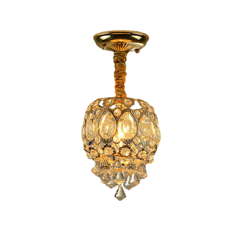 Traditional Oval Flush Light Fixture 1 Bulb Crystal Close to Ceiling Lamp in Gold Clearhalo 'Ceiling Lights' 'Close To Ceiling Lights' 'Close to ceiling' 'Semi-flushmount' Lighting' 968350