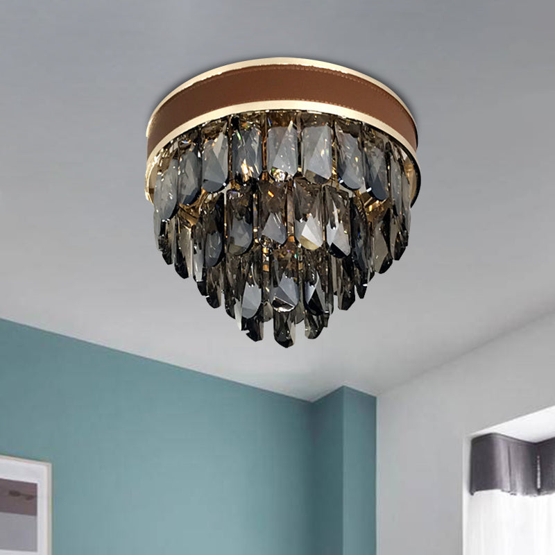 Tiered Flush Mount Lamp Modern Smoke Gray Crystal 6 Bulbs Living Room Close to Ceiling Light Clearhalo 'Ceiling Lights' 'Close To Ceiling Lights' 'Close to ceiling' 'Flush mount' Lighting' 968453