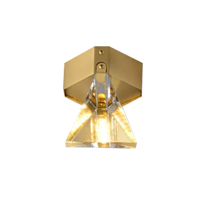 Triangle Faceted Crystal Flush Mount Lighting Minimalist LED Brass Finish Ceiling Light Fixture Clearhalo 'Ceiling Lights' 'Close To Ceiling Lights' 'Close to ceiling' 'Flush mount' Lighting' 968492
