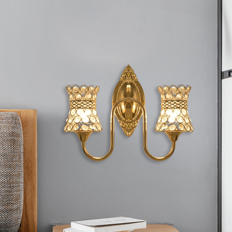 Swirl Am Metal Wall Lighting Ideas Modern 2 Heads Gold Finish Inserted Crystal Wall Light Sconce Clearhalo 'Cast Iron' 'Glass' 'Industrial' 'Modern wall lights' 'Modern' 'Tiffany' 'Traditional wall lights' 'Wall Lamps & Sconces' 'Wall Lights' Lighting' 968553