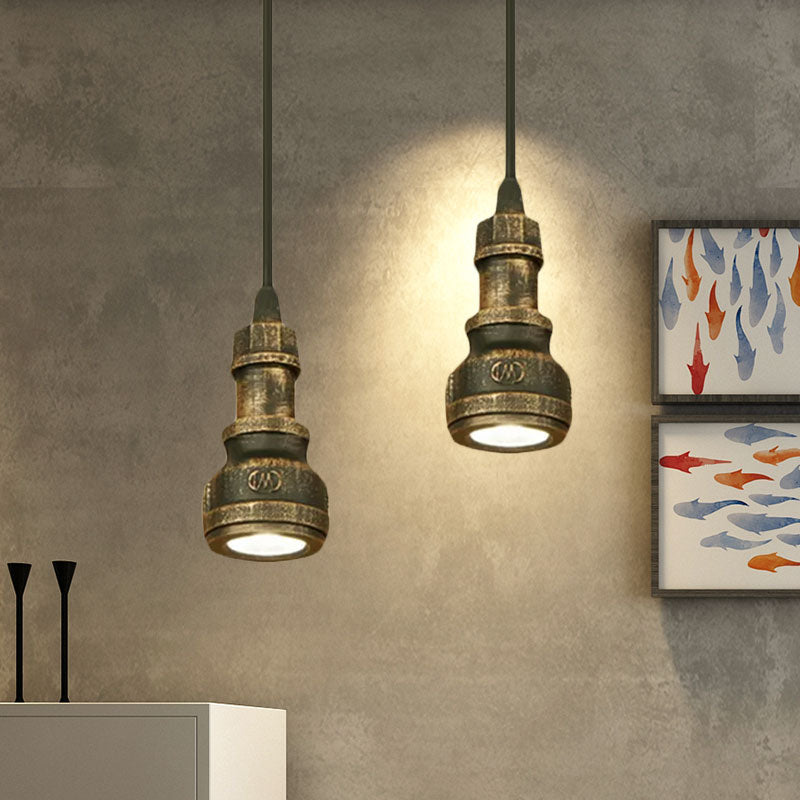 Antique Style Mini Pendant Lamp with Water Pipe 1 Light Wrought Iron Lighting Fixture in Aged Brass Clearhalo 'Art Deco Pendants' 'Cast Iron' 'Ceiling Lights' 'Ceramic' 'Crystal' 'Industrial Pendants' 'Industrial' 'Metal' 'Middle Century Pendants' 'Pendant Lights' 'Pendants' 'Tiffany' Lighting' 969057