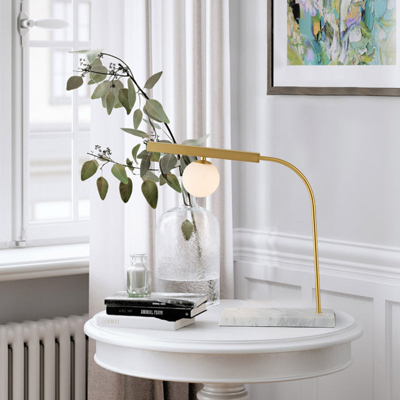 Orb Milk Glass Desk Light Minimalist 1 Light Gold Reading Book Light with Rectangle Marble Base Gold Clearhalo 'Lamps' 'Table Lamps' Lighting' 969104