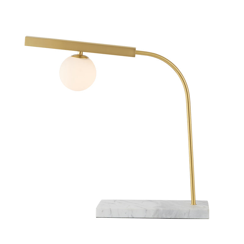Orb Milk Glass Desk Light Minimalist 1 Light Gold Reading Book Light with Rectangle Marble Base Clearhalo 'Lamps' 'Table Lamps' Lighting' 969107