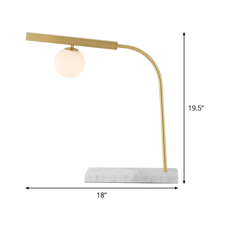 Orb Milk Glass Desk Light Minimalist 1 Light Gold Reading Book Light with Rectangle Marble Base Clearhalo 'Lamps' 'Table Lamps' Lighting' 969108