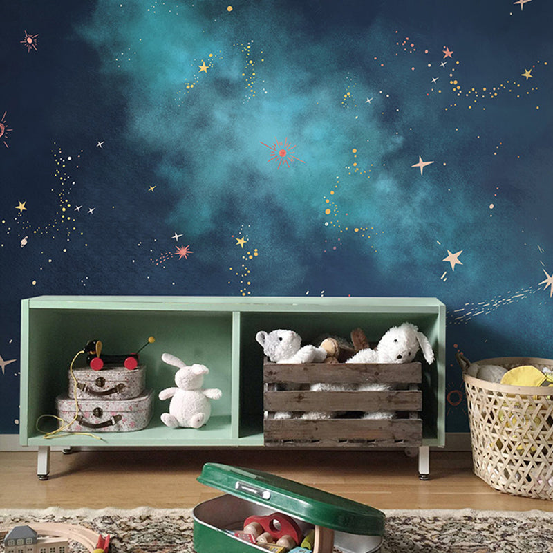 Large Dark Blue Galaxy Mural for Home Decoration, Non-Woven Material Clearhalo 'Wall Decor' 'Wall Mural' 969127