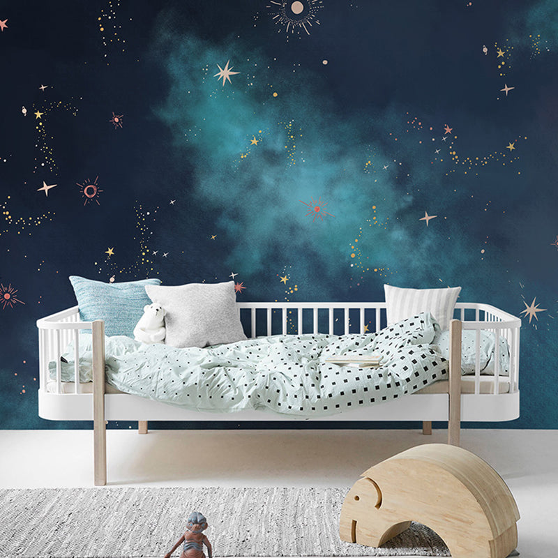 Large Dark Blue Galaxy Mural for Home Decoration, Non-Woven Material Clearhalo 'Wall Decor' 'Wall Mural' 969128