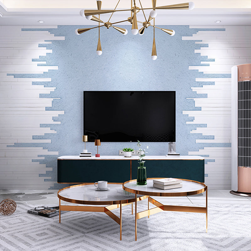 Extra Large Scandinavian Wall Mural Brick Guest Room Wall Covering in Blue and White, Made to Measure Blue Clearhalo 'Wall Decor' 'Wall Mural' 969151