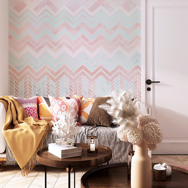 Full Size Geometries Mural Wallpaper for Living Room in Pink and Blue, Stain-Resistant Pink-Blue Clearhalo 'Wall Decor' 'Wall Mural' 969156