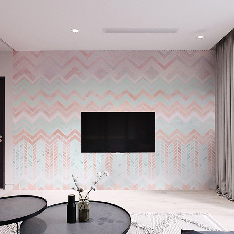 Full Size Geometries Mural Wallpaper for Living Room in Pink and Blue, Stain-Resistant Clearhalo 'Wall Decor' 'Wall Mural' 969158