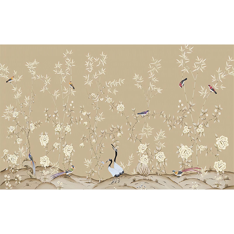 Oriental Blossoming Spring Mural Wallpaper for Accent Wall, Pastel Yellow, Personalized Size Available Clearhalo 'Wall Decor' 'Wall Mural' 969174