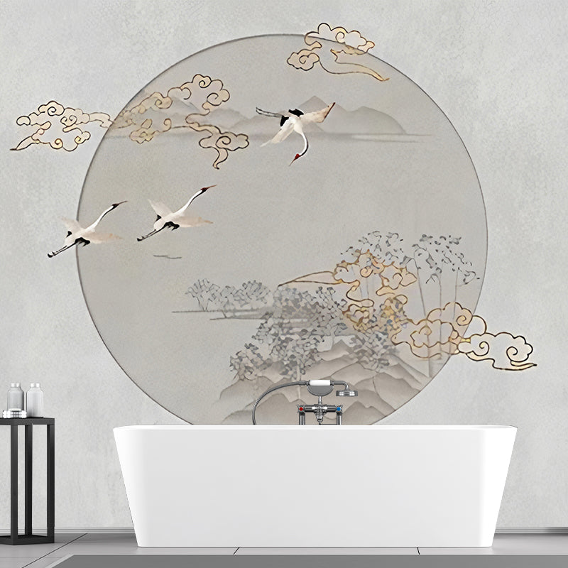 Full Sun and Bird Mural in Pastel Color Non-Woven Wall Covering for Home Decor, Custom-Printed Clearhalo 'Wall Decor' 'Wall Mural' 969178