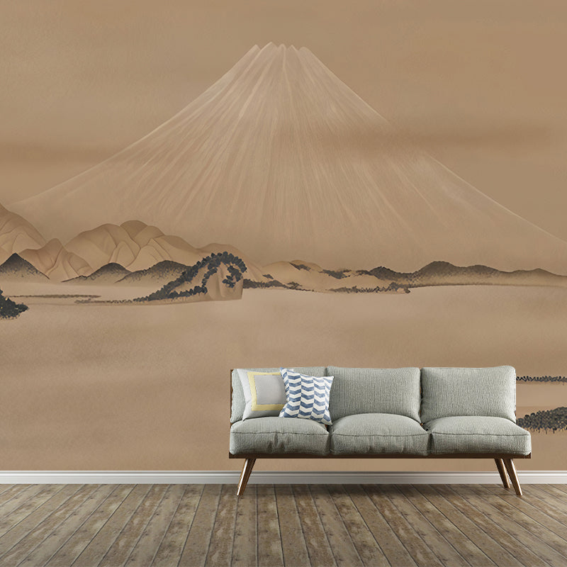 Brown Mountain Mural Wallpaper Full Size Fantasy River Wall Decor for Living Room Clearhalo 'Wall Decor' 'Wall Mural' 969227