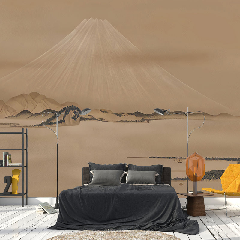 Brown Mountain Mural Wallpaper Full Size Fantasy River Wall Decor for Living Room Clearhalo 'Wall Decor' 'Wall Mural' 969228