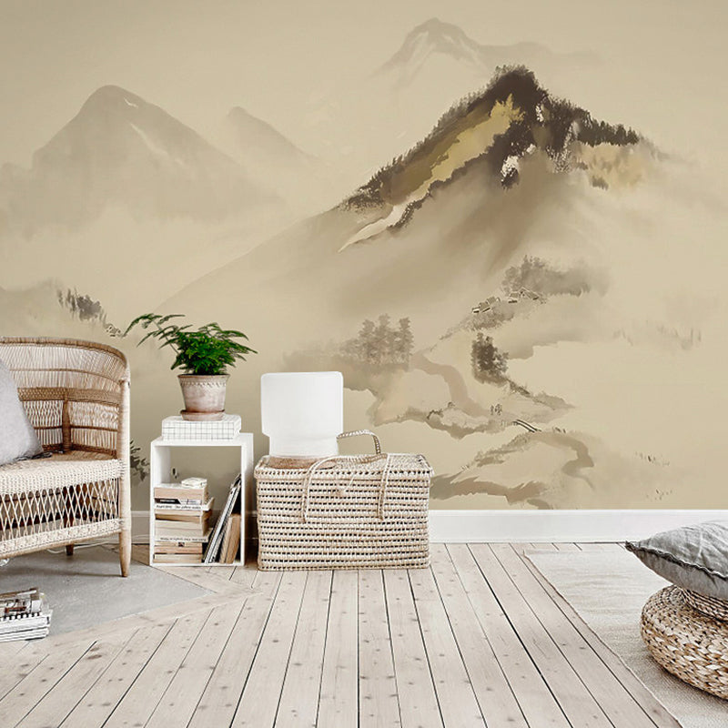 Whole Illustration Mountain Mural for Accent Wall, Pastel Brown, Made to Measure Clearhalo 'Wall Decor' 'Wall Mural' 969242