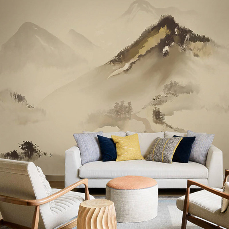 Whole Illustration Mountain Mural for Accent Wall, Pastel Brown, Made to Measure Clearhalo 'Wall Decor' 'Wall Mural' 969243