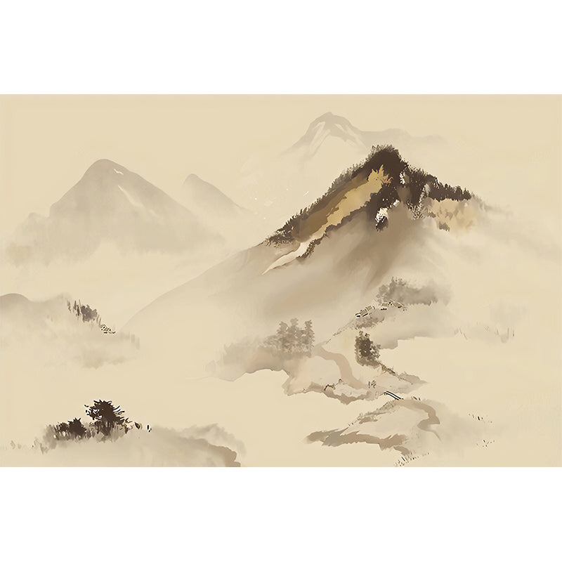 Whole Illustration Mountain Mural for Accent Wall, Pastel Brown, Made to Measure Clearhalo 'Wall Decor' 'Wall Mural' 969244
