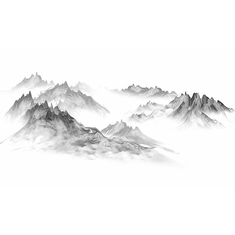 Enormous Illustration Mountain Mural for Living Room Decoration, Grey and White, Personalized Size Available Clearhalo 'Wall Decor' 'Wall Mural' 969274