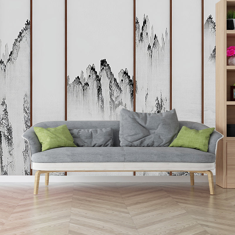 Black and White Minimalist Mural Full Size Watercolors Wall Covering for Living Room Black-Gray Clearhalo 'Wall Decor' 'Wall Mural' 969286