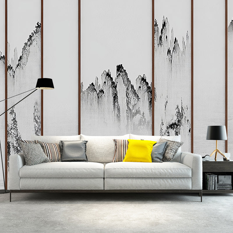 Black and White Minimalist Mural Full Size Watercolors Wall Covering for Living Room Clearhalo 'Wall Decor' 'Wall Mural' 969287