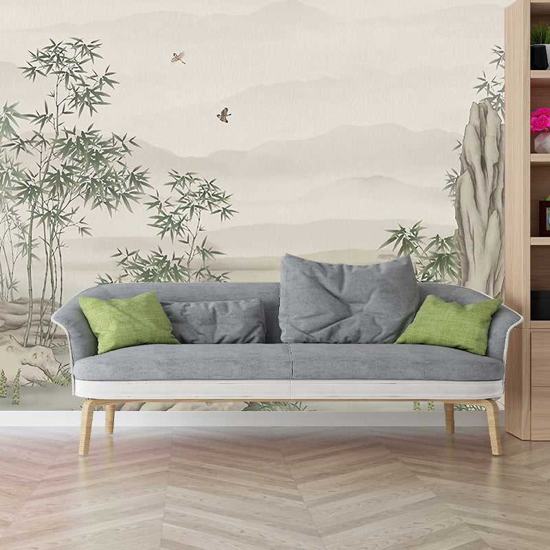 Whole Bamboo Mural Wallpaper in Green and Grey Non-Woven Wall Art for Home Decoration, Made to Measure Gray-Green Clearhalo 'Wall Decor' 'Wall Mural' 969341