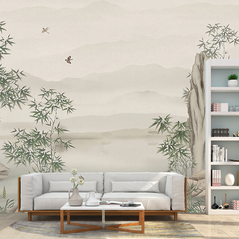 Whole Bamboo Mural Wallpaper in Green and Grey Non-Woven Wall Art for Home Decoration, Made to Measure Clearhalo 'Wall Decor' 'Wall Mural' 969343