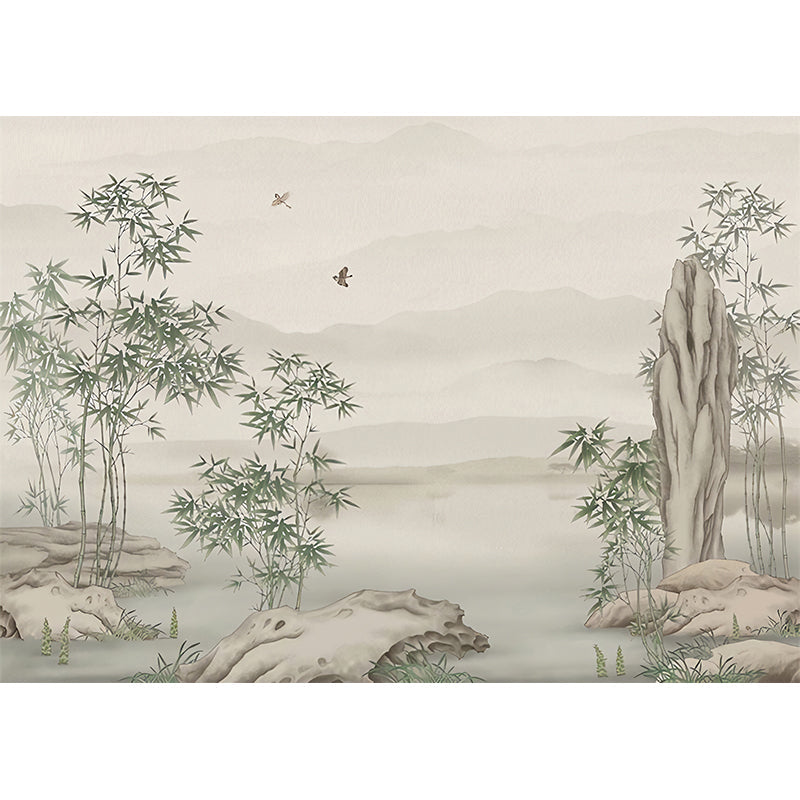 Whole Bamboo Mural Wallpaper in Green and Grey Non-Woven Wall Art for Home Decoration, Made to Measure Clearhalo 'Wall Decor' 'Wall Mural' 969344