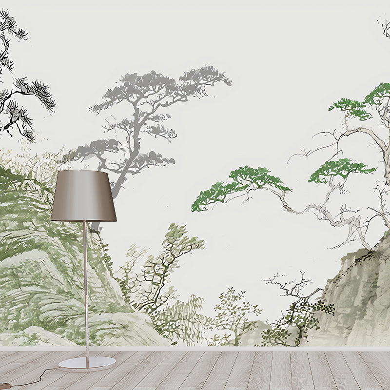 Green Pine Tree Mural Wallpaper Stain-Resistant Wall Covering for Guest Room Decoration Gray-Green Clearhalo 'Wall Decor' 'Wall Mural' 969351