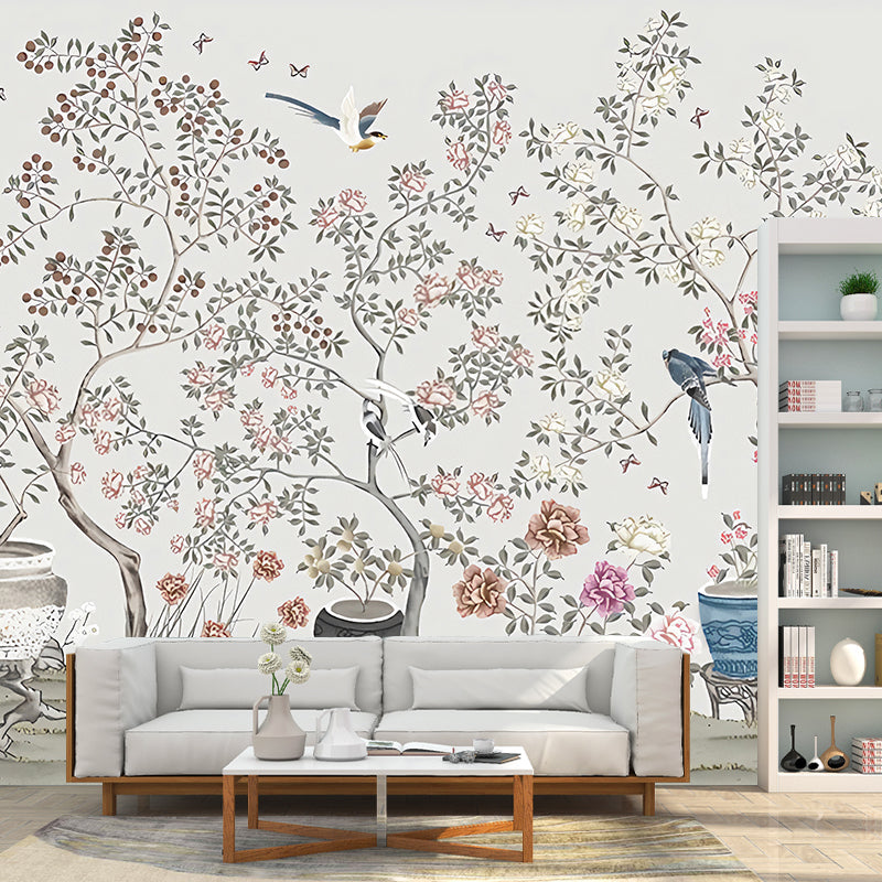 Decorative Bird and Blossom Mural Non-Woven Fabric Traditional Wall Art for Guest Room Clearhalo 'Wall Decor' 'Wall Mural' 969367