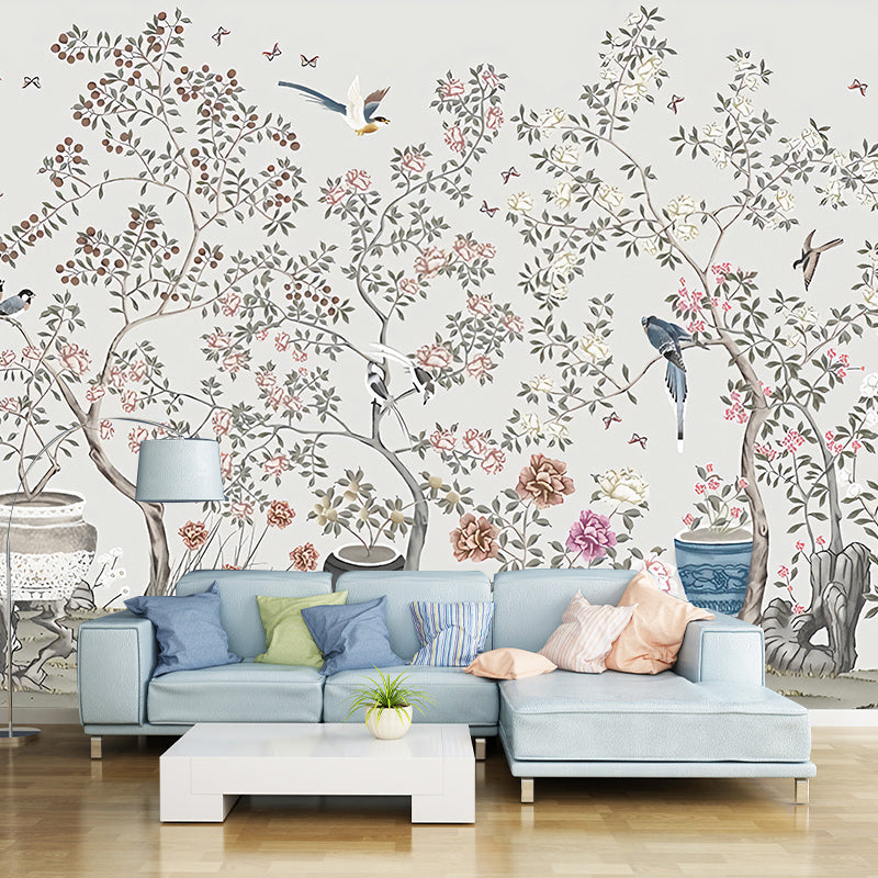 Decorative Bird and Blossom Mural Non-Woven Fabric Traditional Wall Art for Guest Room Clearhalo 'Wall Decor' 'Wall Mural' 969368