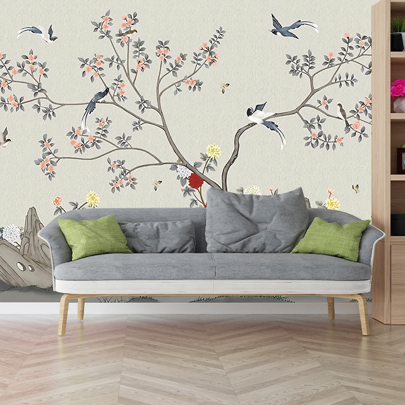 Grey and Yellow Minimalist Mural Wallpaper Extra Large Forest Wall Decor for Restaurant Clearhalo 'Wall Decor' 'Wall Mural' 969372