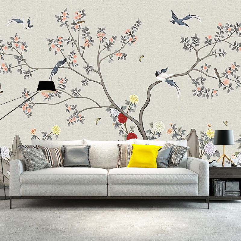 Grey and Yellow Minimalist Mural Wallpaper Extra Large Forest Wall Decor for Restaurant Clearhalo 'Wall Decor' 'Wall Mural' 969373