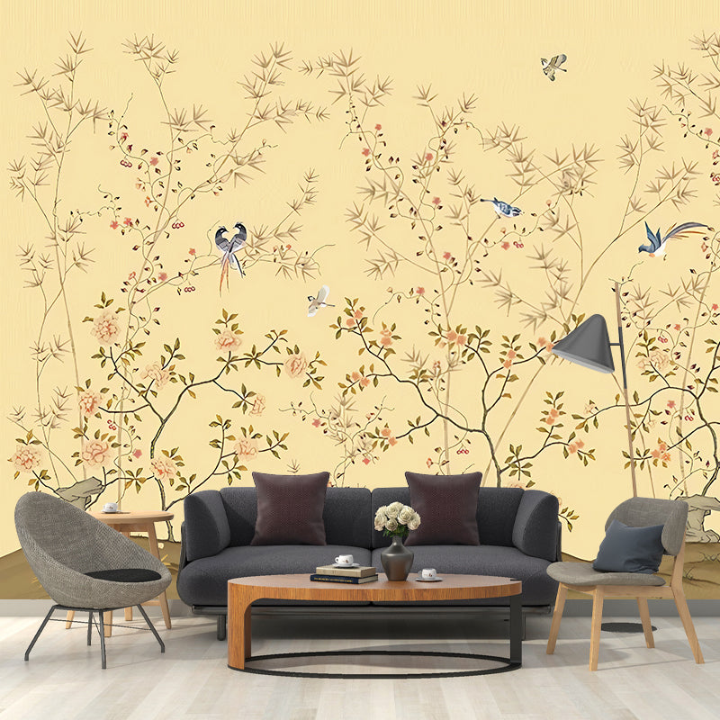 Chinese Flower Cluster Wall Art in Brown Living Room Wall Mural, Custom Size Available Clearhalo 'Wall Decor' 'Wall Mural' 969392