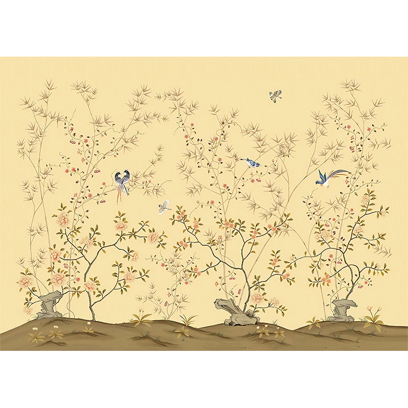 Chinese Flower Cluster Wall Art in Brown Living Room Wall Mural, Custom Size Available Clearhalo 'Wall Decor' 'Wall Mural' 969394