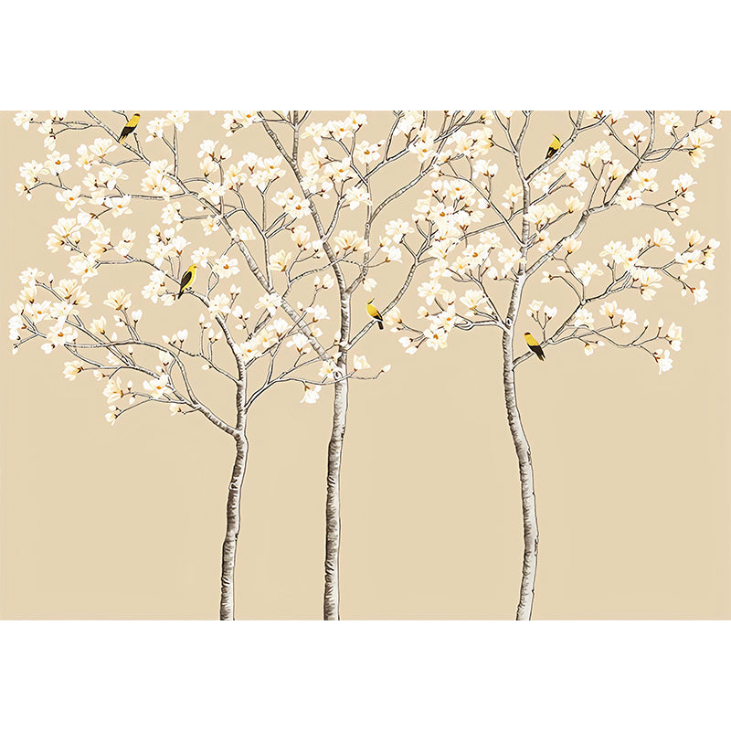 White and Yellow Blossoms Mural Wallpaper Waterproofing Wall Covering for Bathroom Clearhalo 'Wall Decor' 'Wall Mural' 969399