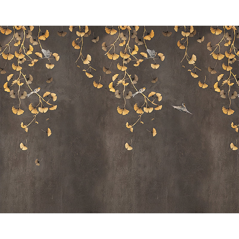 Ginkgo Mural Wallpaper in Gold and Brown, Traditional Wall Covering for Living Room Clearhalo 'Wall Decor' 'Wall Mural' 969414